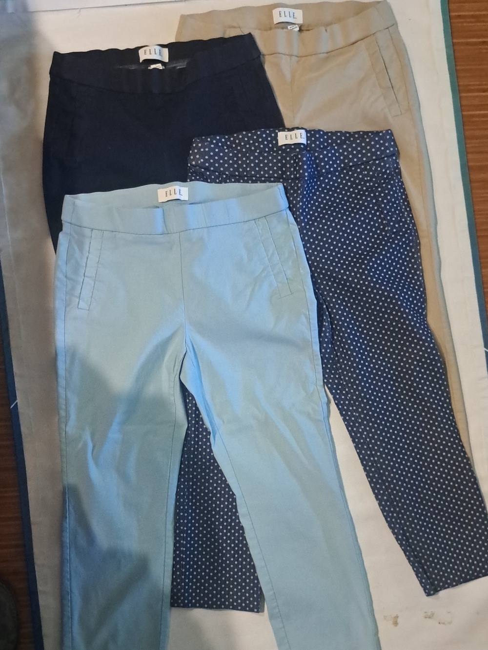 4 Capri Pants Set Light Blue, Navy, Beige, Navy Polka Dot Small Faux Pockets